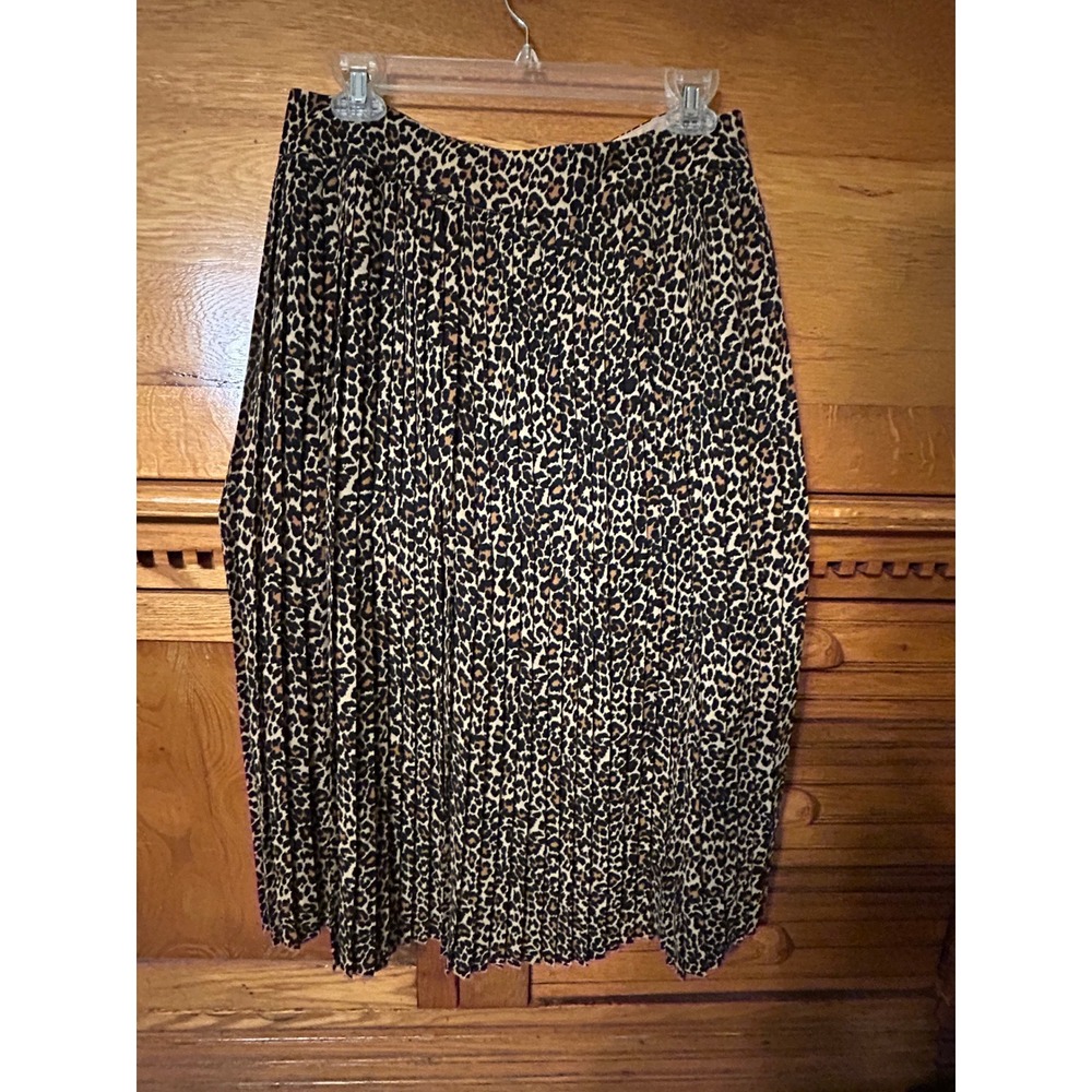 J.Crew Y2K Indie Sleaze Leopard Print Pleated Midi Skirt Brown Tan Animal Print